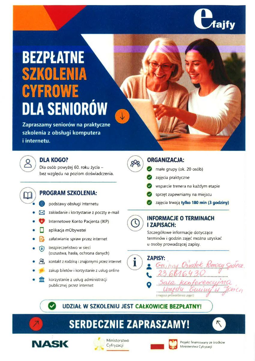 BEZPŁATNE SZKOLENIA CYFROWE DLA SENIORÓW!