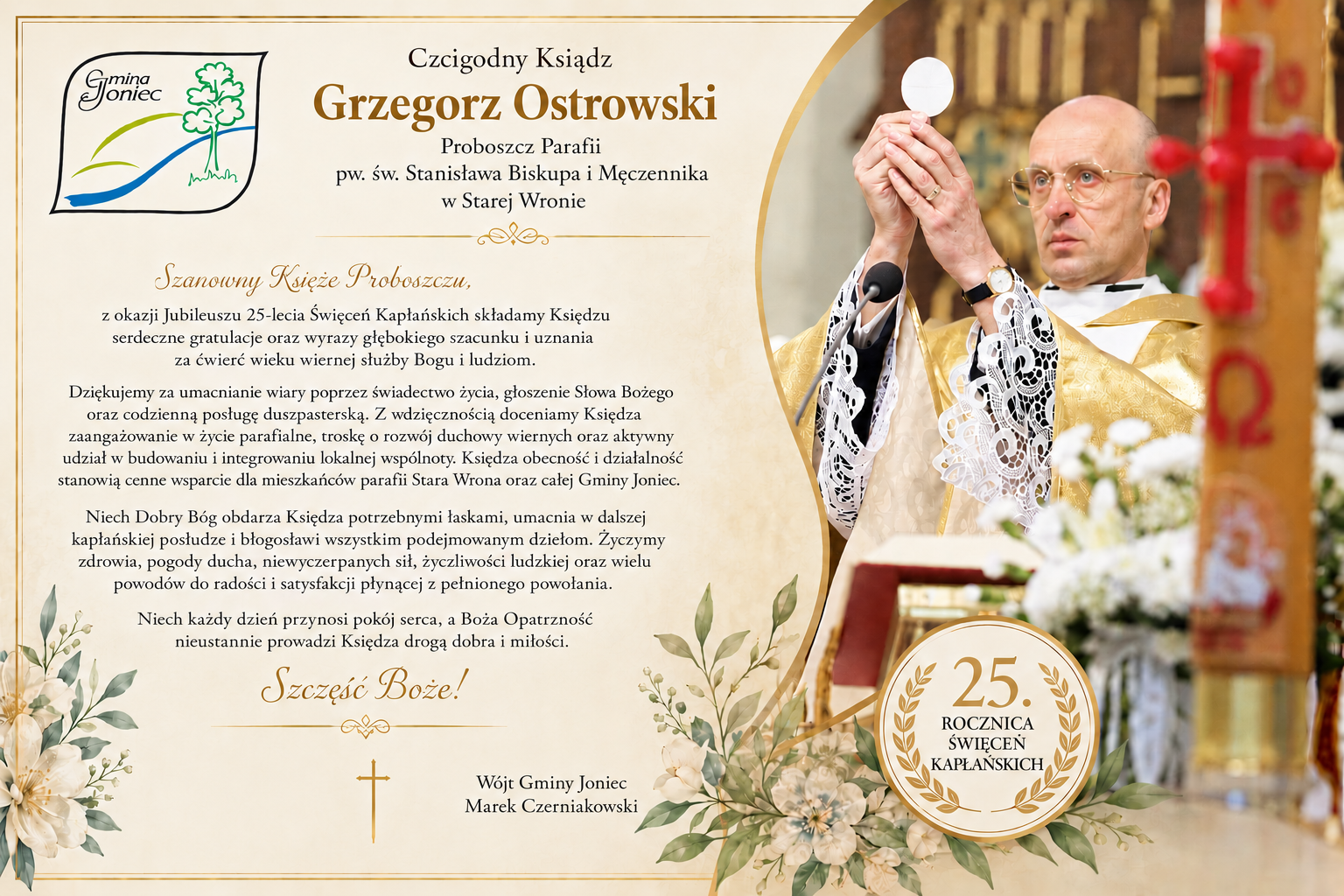 Życzenia na 25-lecie kapłaństwa