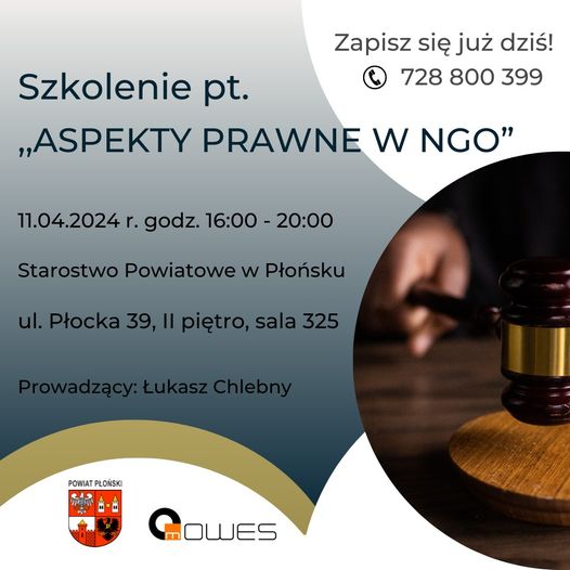 Szkolenie w Starostwie pt. ,,Aspekty prawne w NGO”