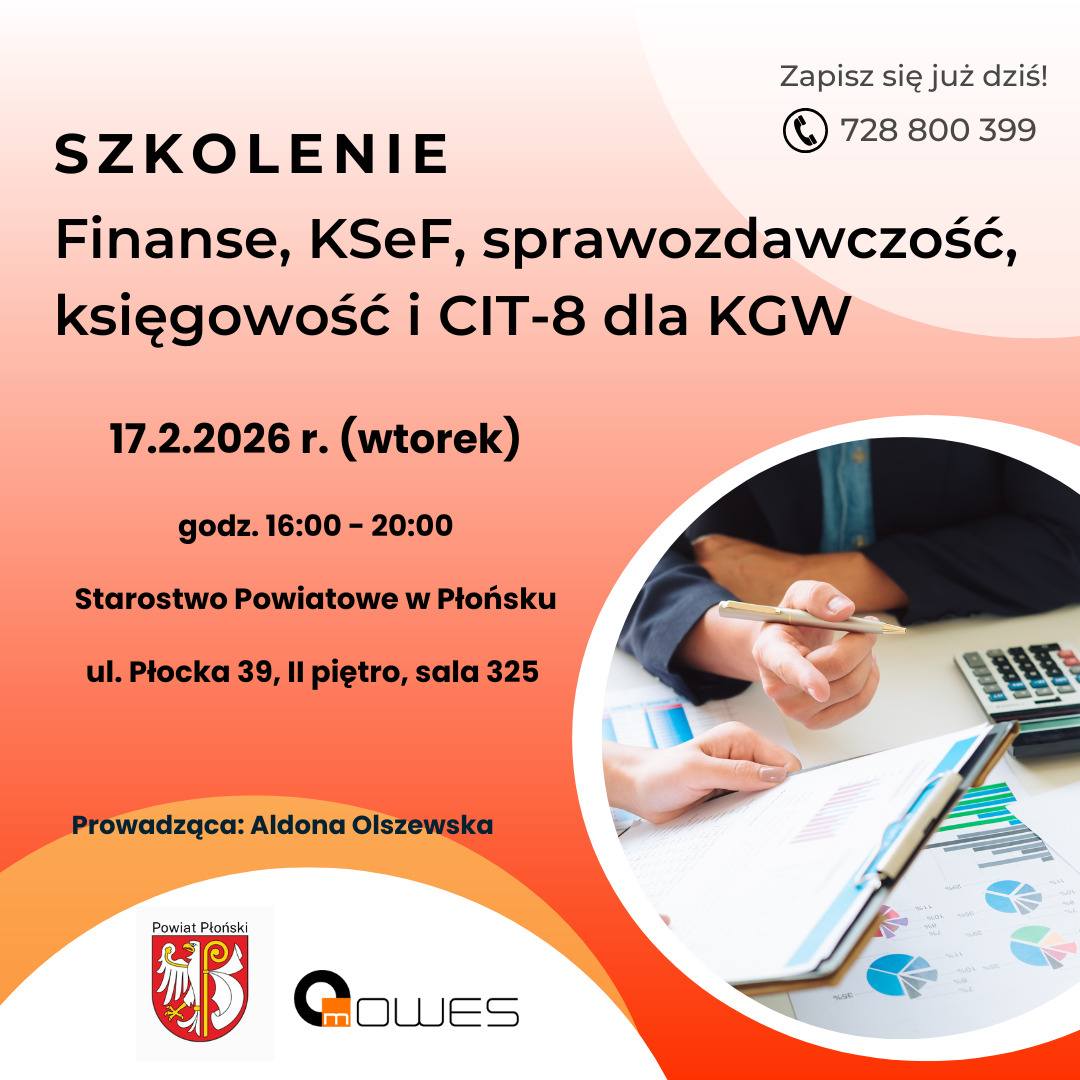 Szkolenia dla KGW - Finanse, KSeF, sprawozdawczość, księgowość i CIT-8