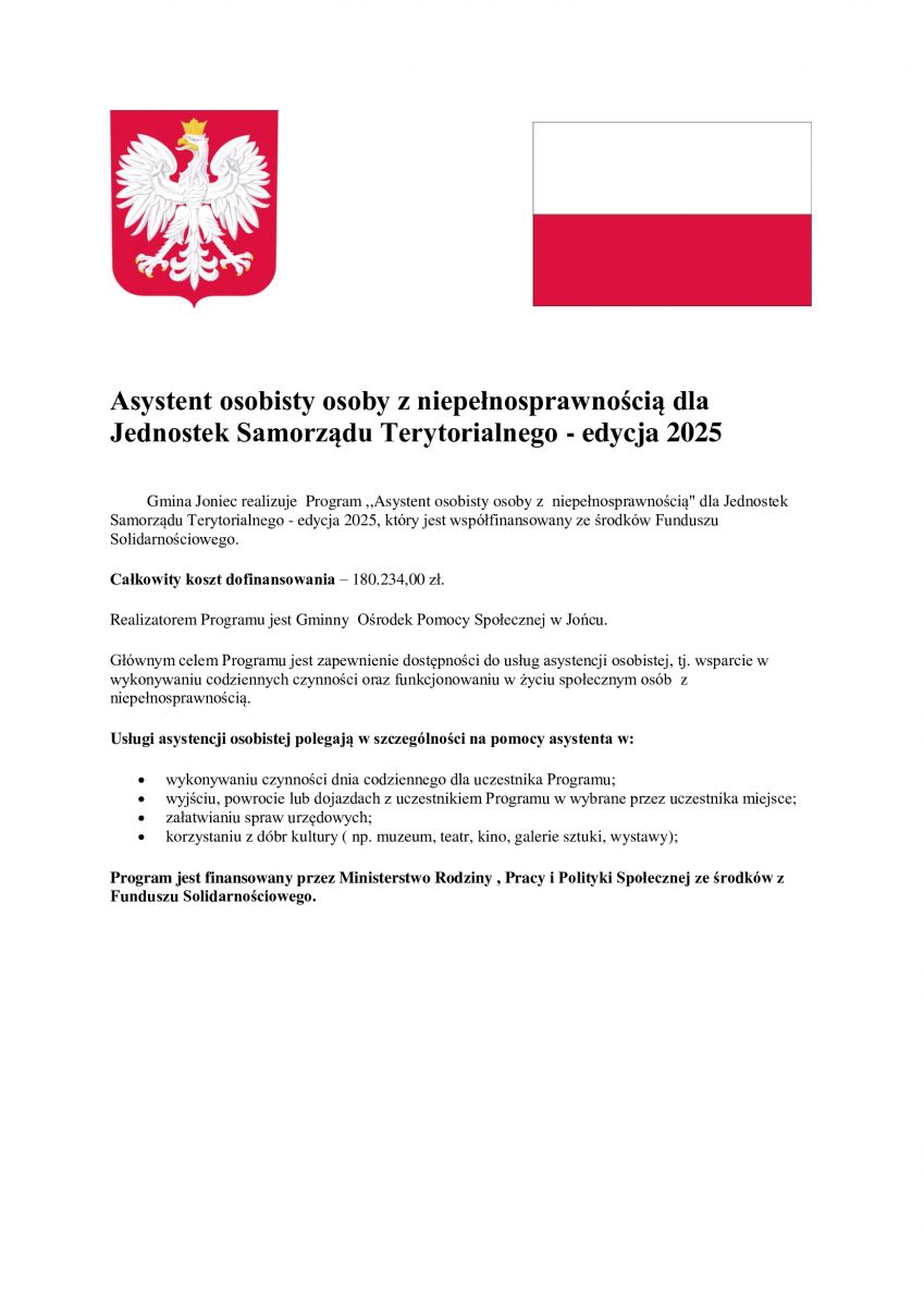 Asystent osobisty osoby z niepełnosprawnością dla Jednostek Samorządu Terytorialnego - edycja 2025