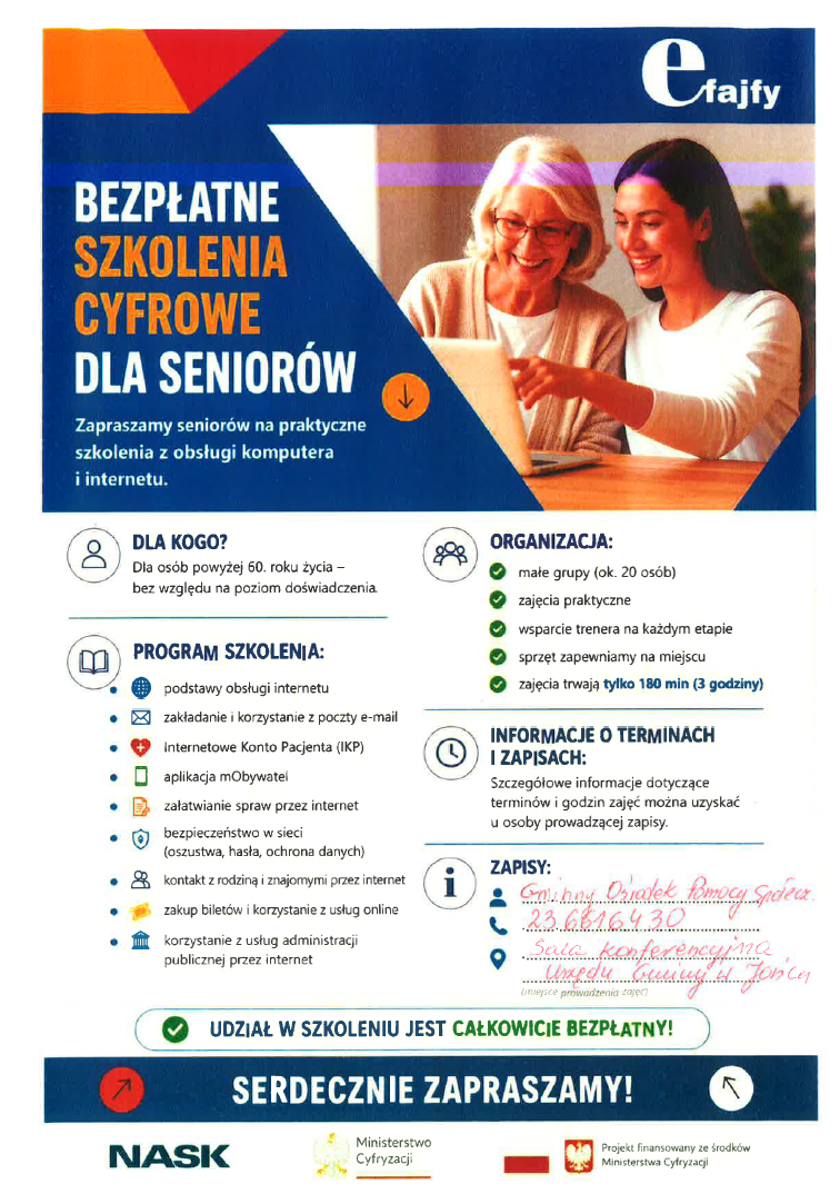 BEZPŁATNE SZKOLENIE CYFROWE DLA SENIORÓW!