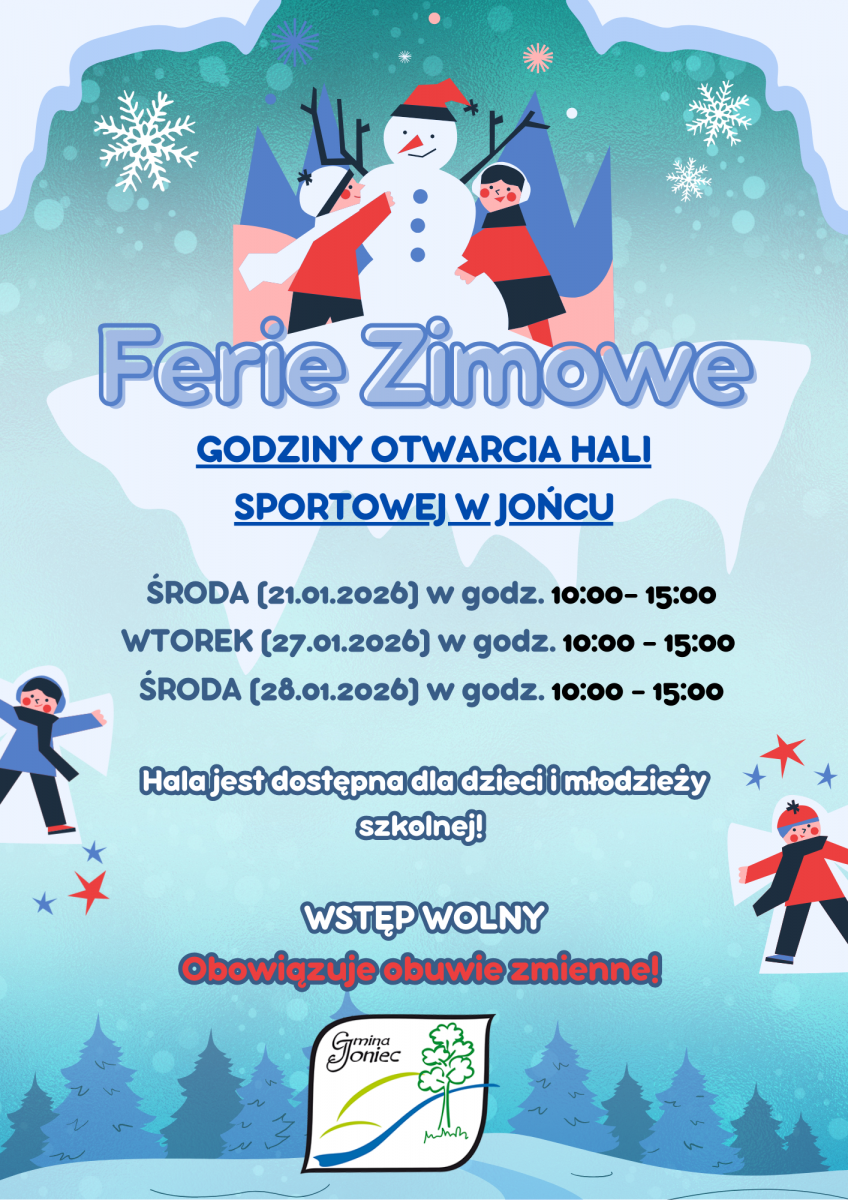Godziny otwarcia hali sportowej w Jońcu w okresie ferii zimowych