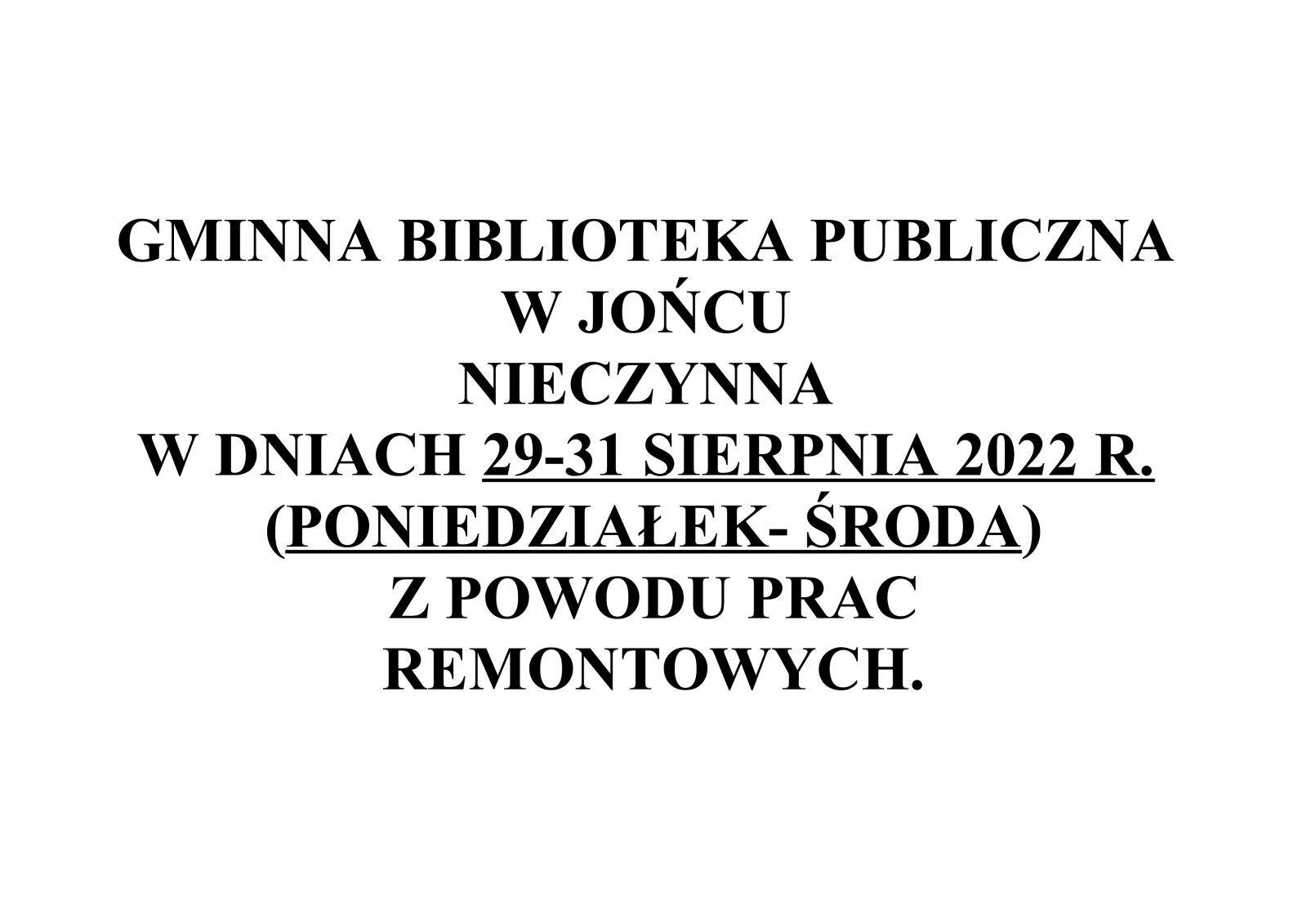 Biblioteka nieczynna!