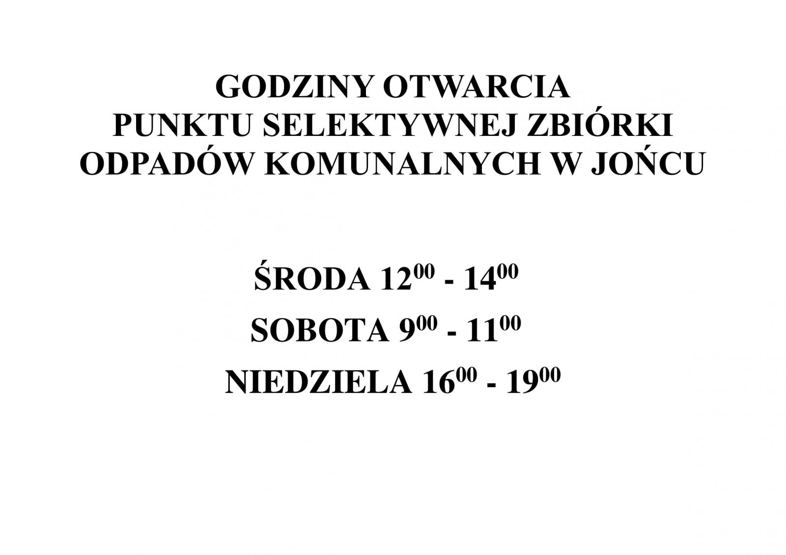 Nowe godziny otwarcia Punktu Selektywnej Zbiórki Odpadów Komunalnych w Jońcu