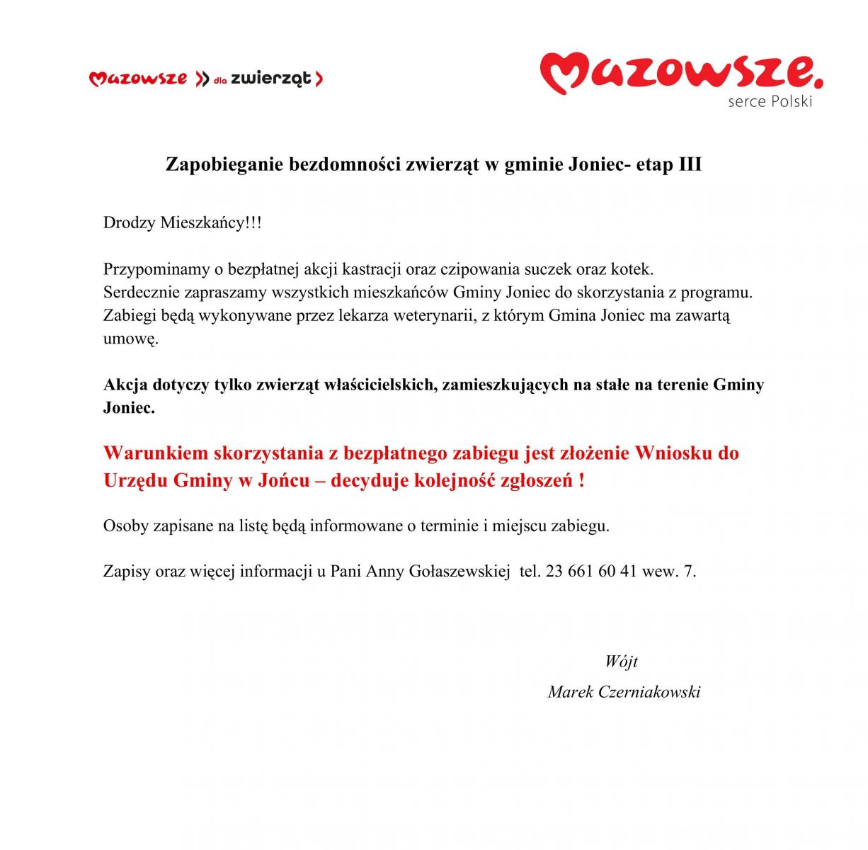 Zapobieganie bezdomności zwierząt w gminie Joniec- etap III