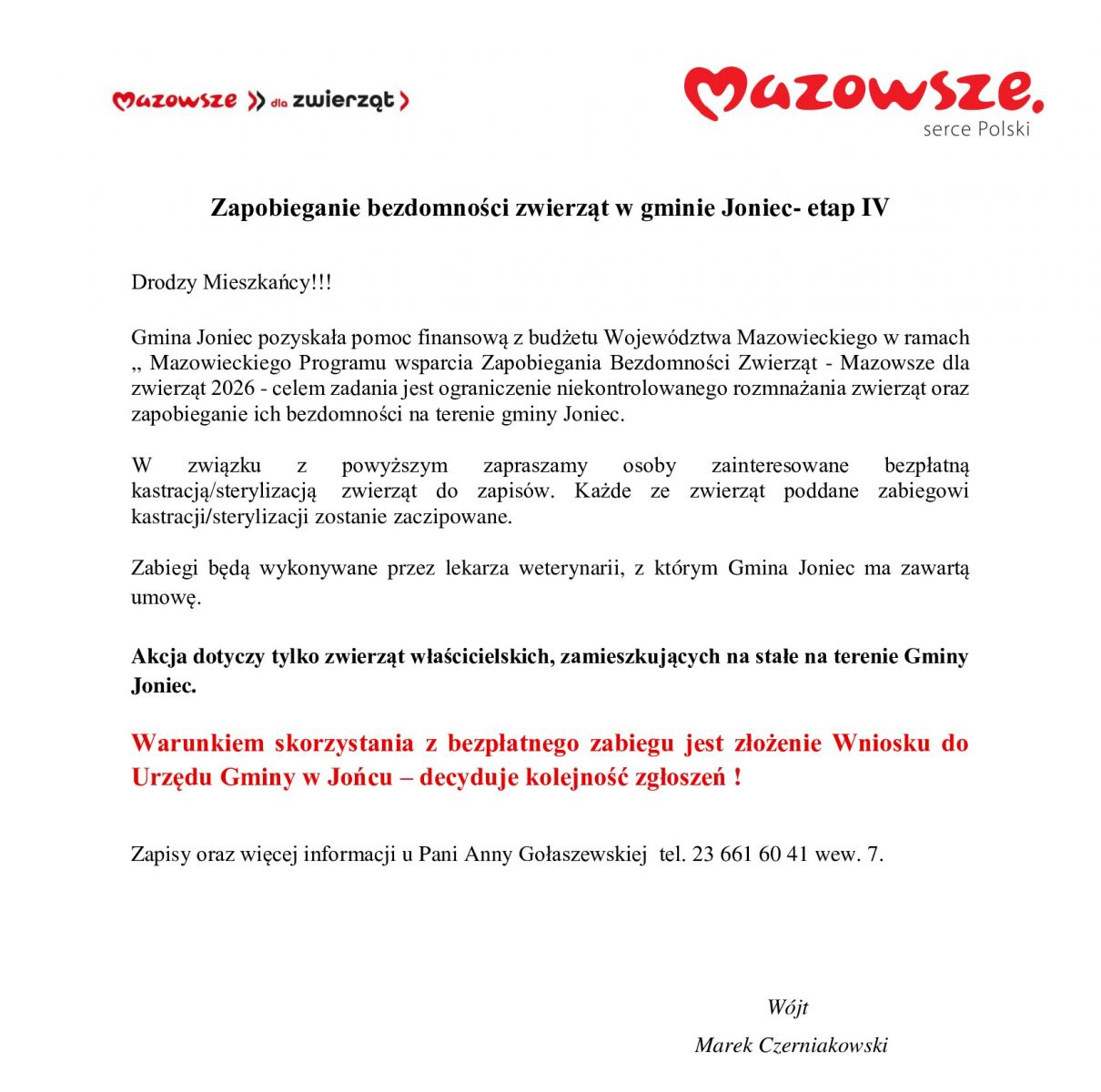 Zapobieganie bezdomności zwierząt w gminie Joniec- etap IV