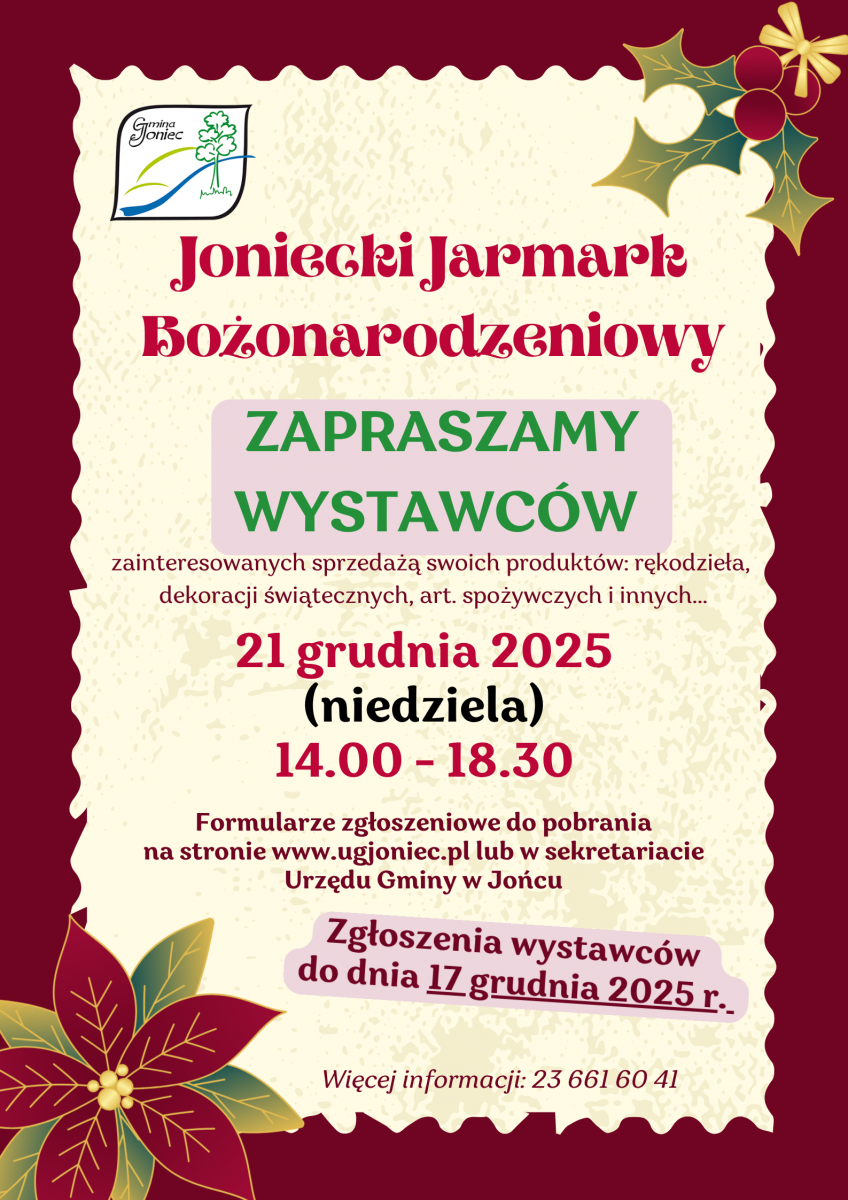 Zapraszamy wystawców na Joniecki Jarmark Bożonarodzeniowy 2025!