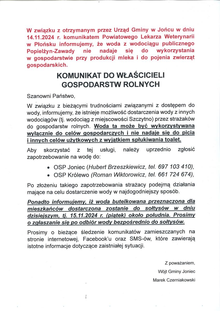 Komunikat do właścicieli gospodarstw rolnych!