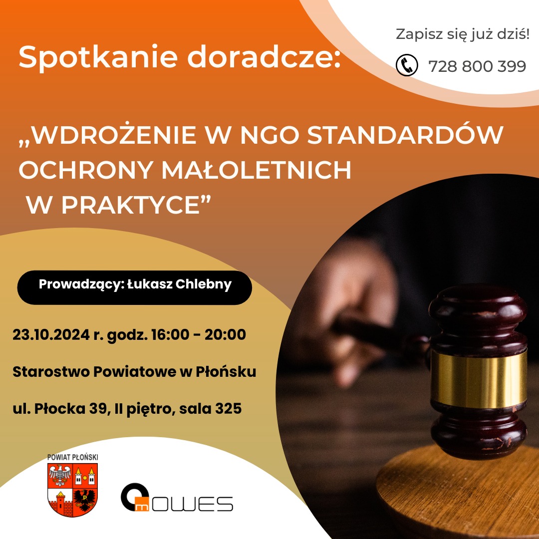 Szkolenie doradcze dla organizacji pozarządowych w Starostwie pt. ,,Wdrożenie w NGO Standardów Ochrony Małoletnich w praktyce”