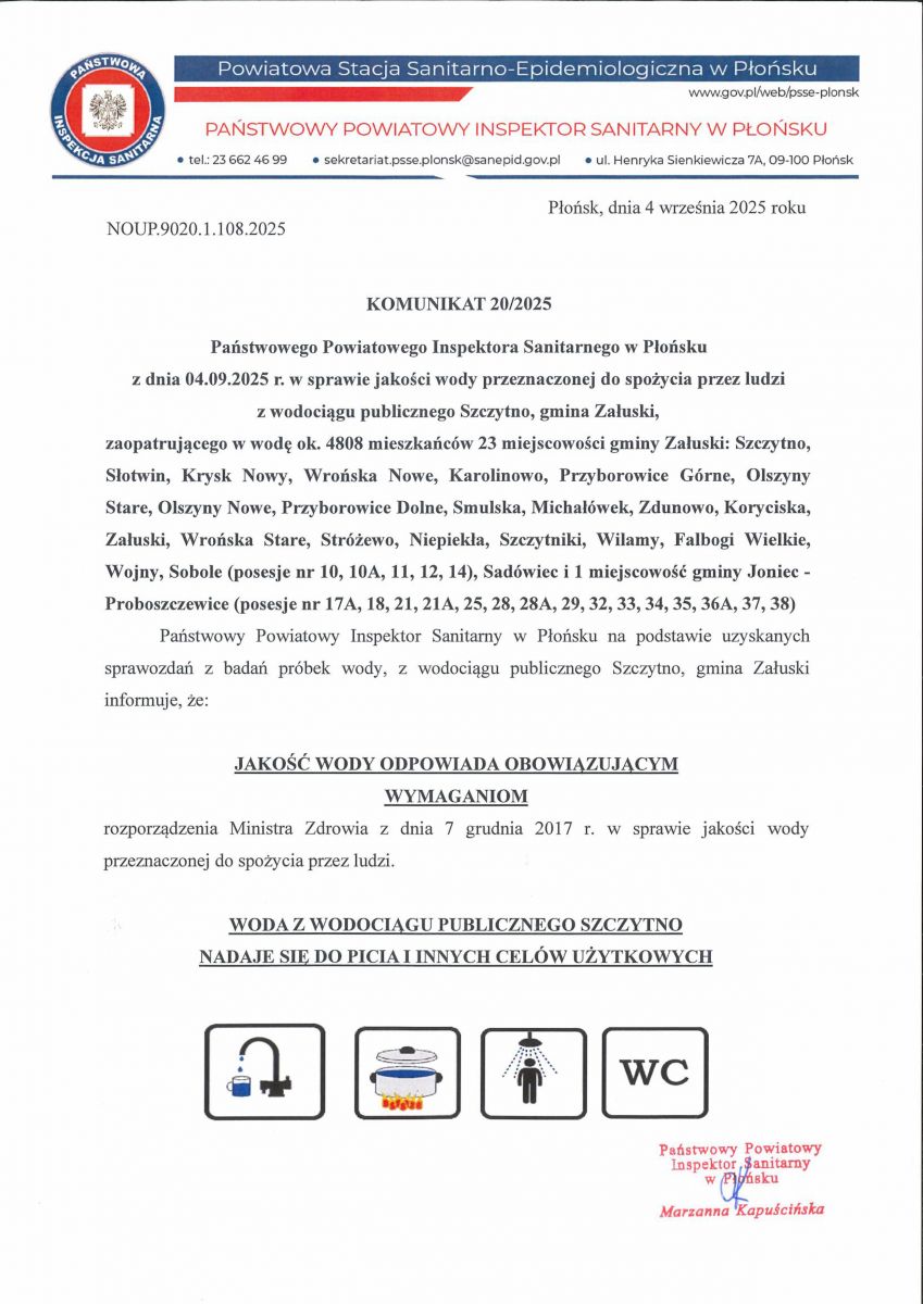 KOMUNIKAT DLA MIESZKAŃCÓW PROBOSZCZEWIC