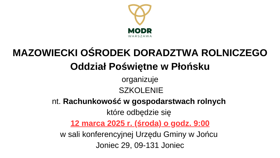Rachunkowość w gospodarstwach rolnych – Szkolenie MODR