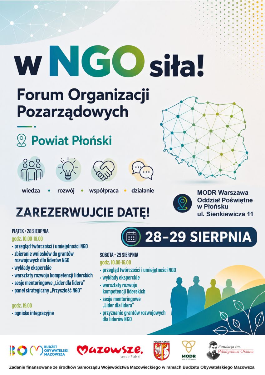 I Forum Organizacji Pozarządowych Powiatu Płońskiego - 28 i 29 sierpnia 2026 r.