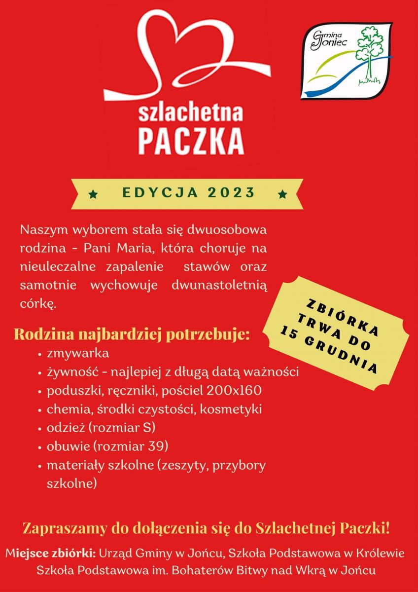 Szlachetna paczka 2023 - zapraszamy do dołączenia się do zbiórki!