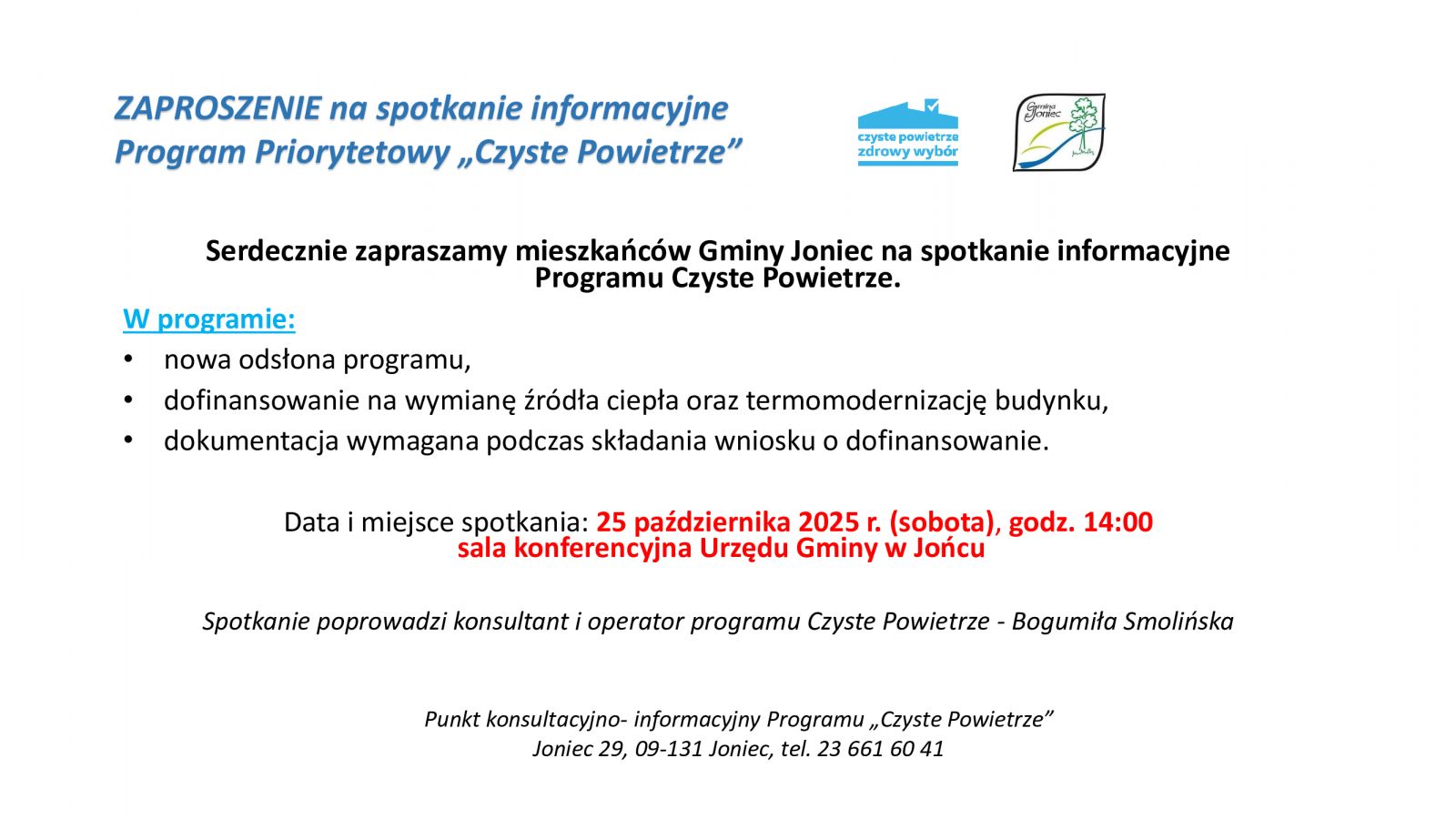 Spotkanie informacyjne o programie Czyste Powietrze – 25 października 2025