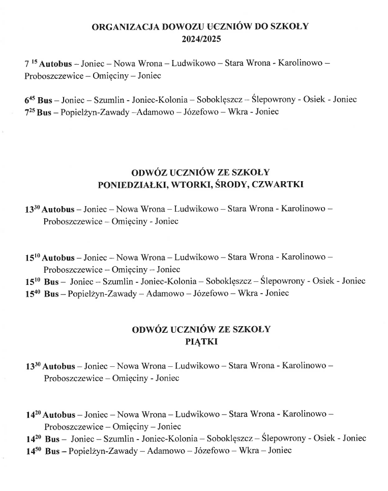 Organizacja dowozu uczniów do szkoły w roku szkolnym 2024/2025