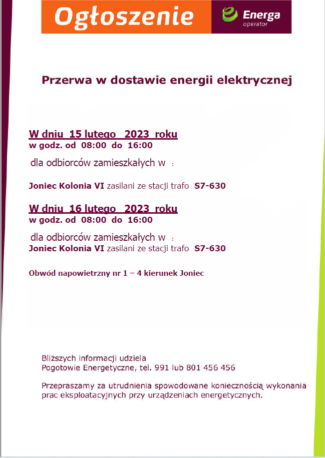 Przerwa w dostawie prądu