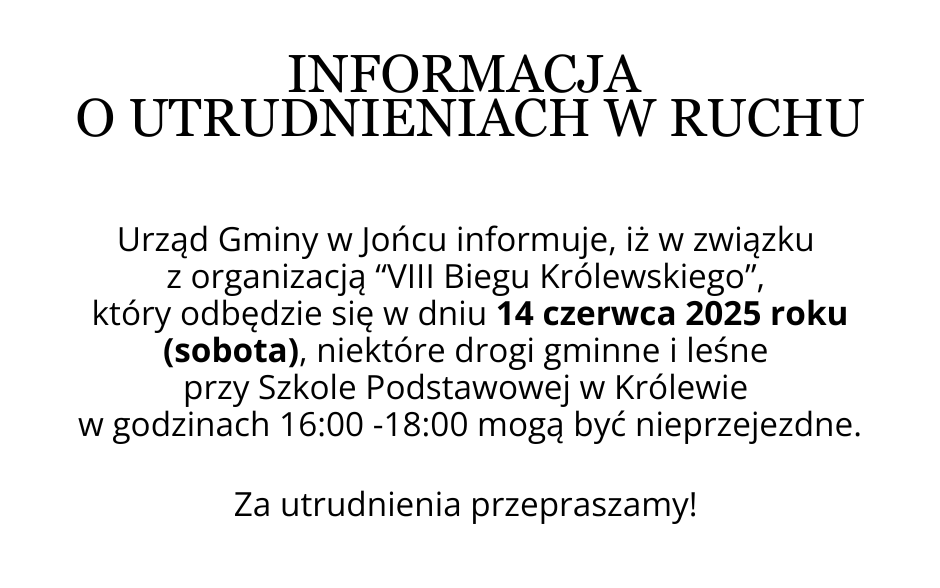Informacja o utrudnieniach w ruchu