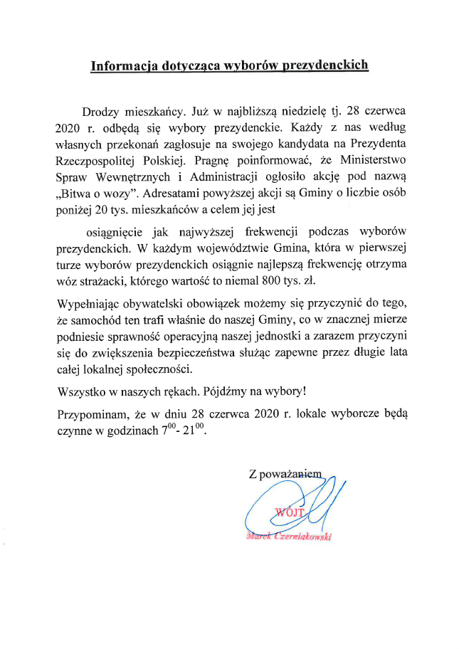 Informacja dotycząca wyborów prezydenckich