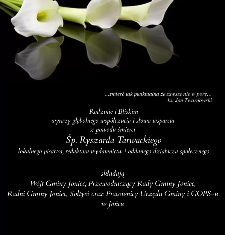 Kondolencje z powodu śmierci Ryszarda Tarwackiego