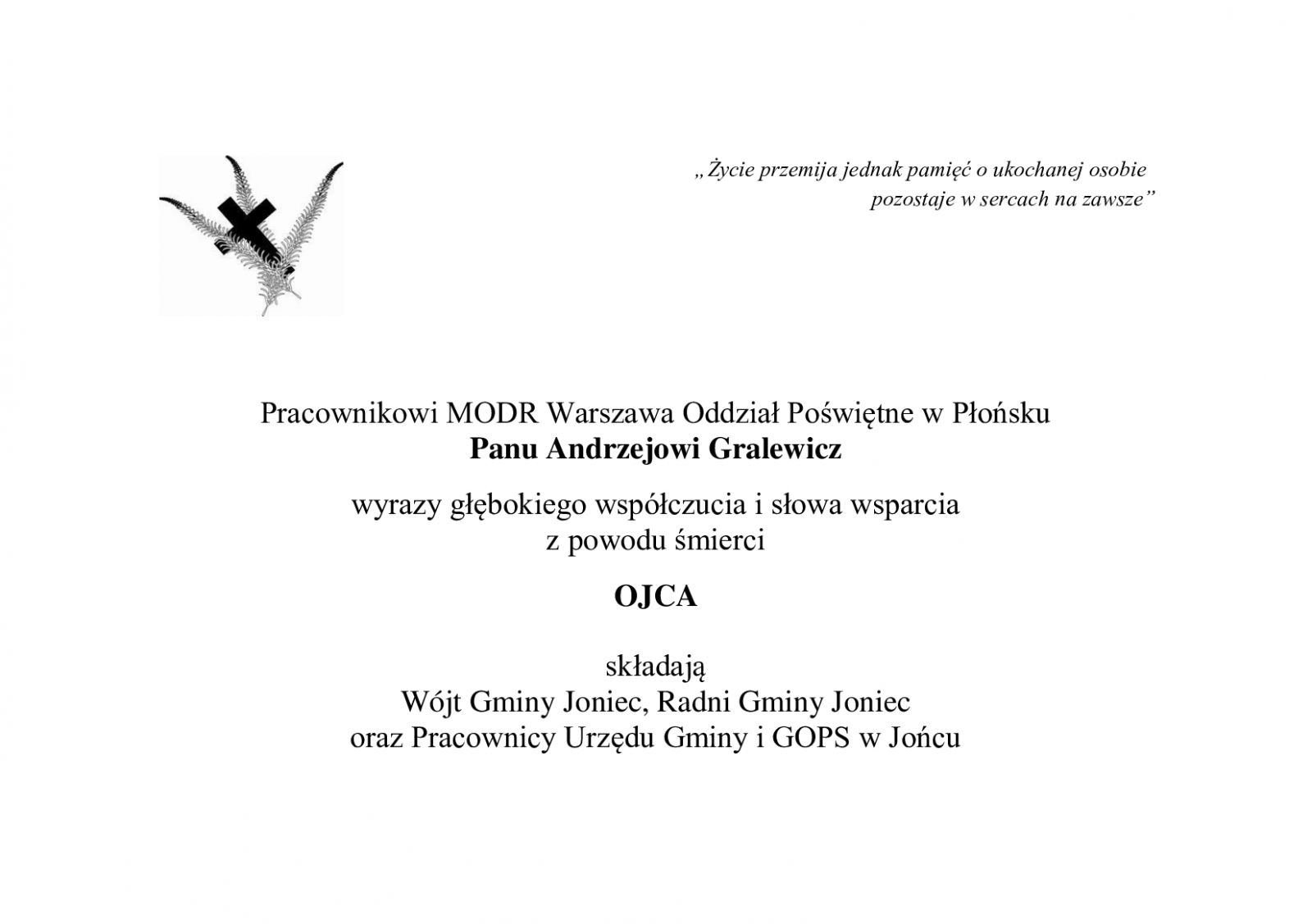 Kondolencje dla Pana Andrzeja Gralewicza