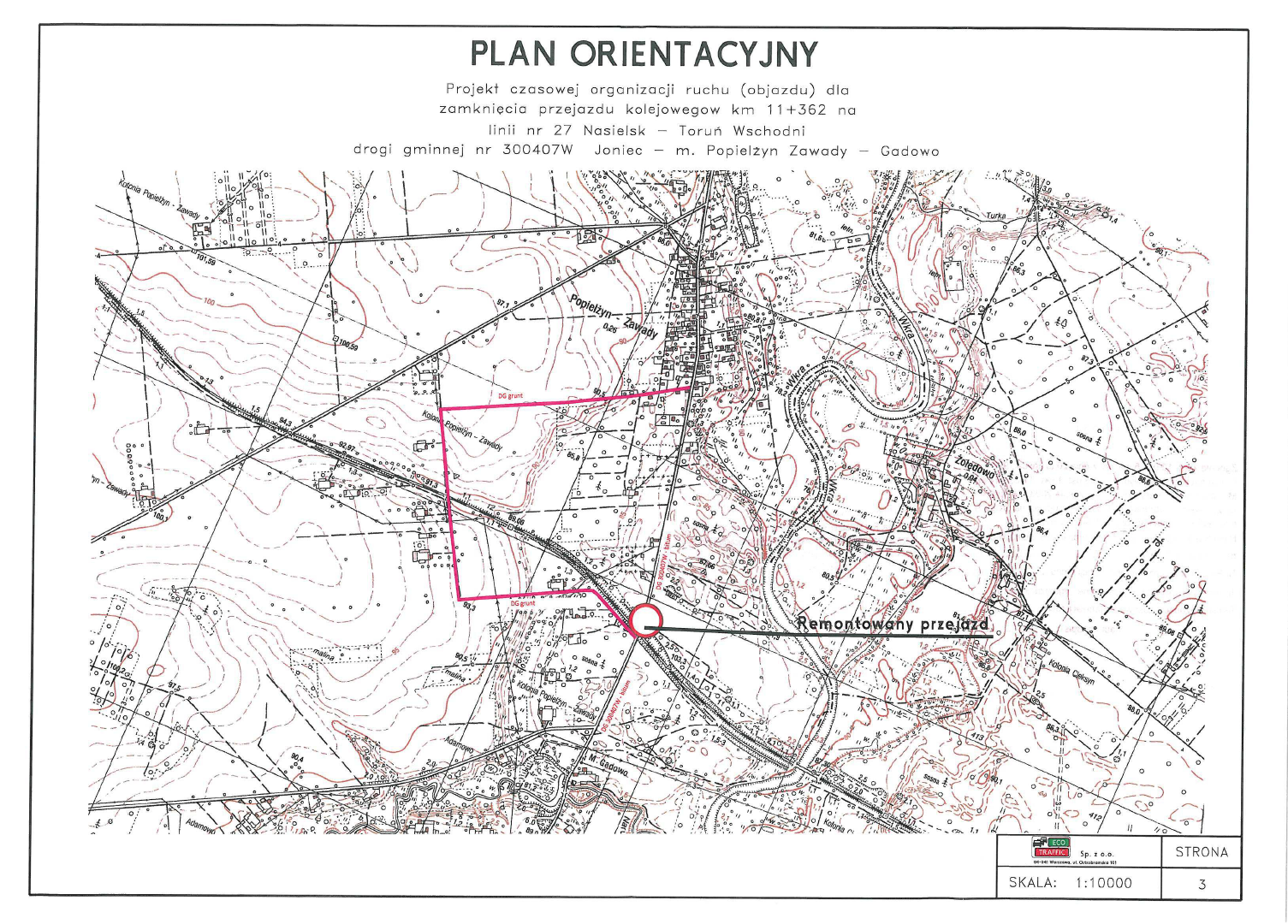 Wprowadzenie tymczasowej organizacji ruchu - przejazd kolejowo-drogowy na l. 27 w km 11,362