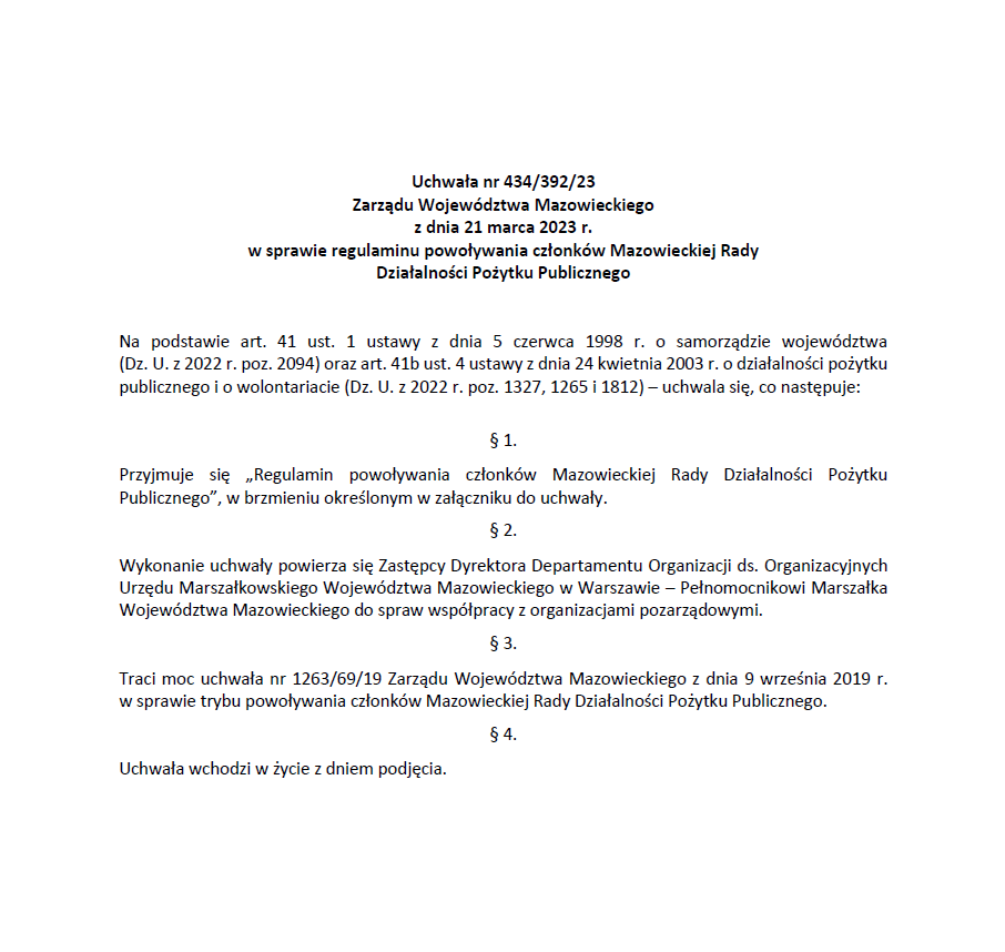 Ogłoszenie o rozpoczęciu procedury wyłaniania kandydatów na członków Mazowieckiej Rady Działalności Pożytku Publicznego