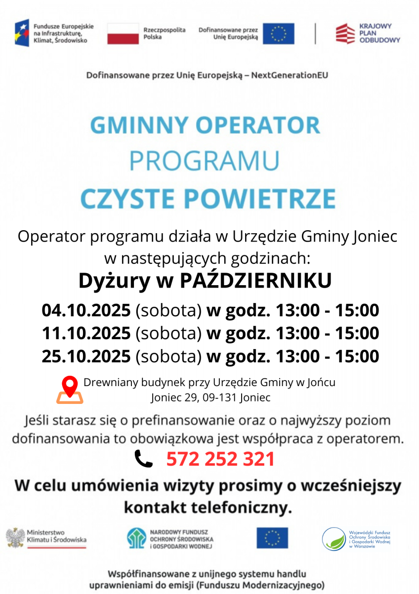 Dyżury Operatora Programu Priorytetowego Czyste Powietrze