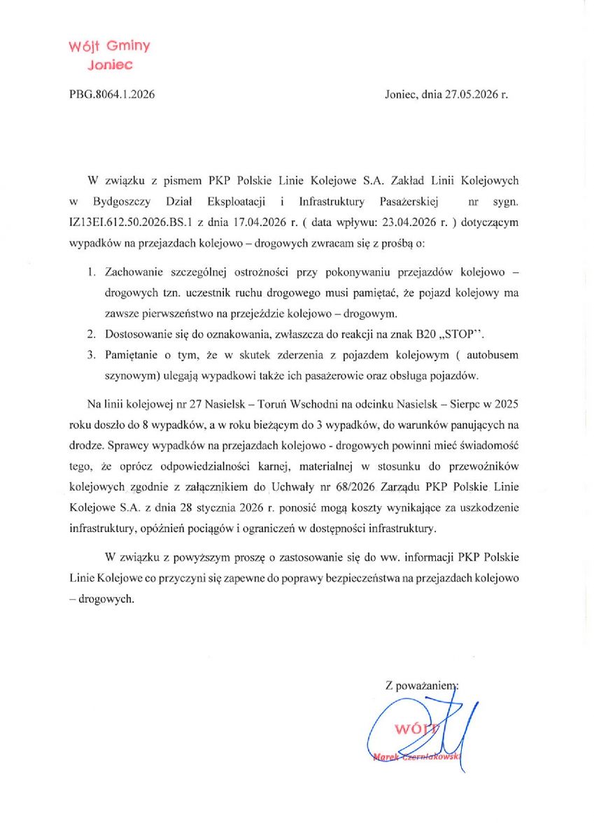 Dotyczy bezpieczeństwa na przejazdach kolejowo-drogowych