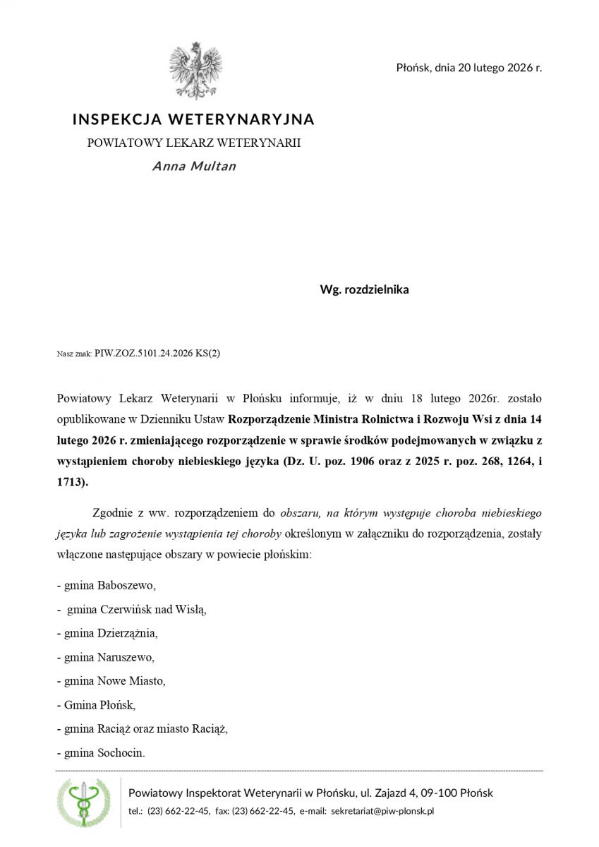 Komunikat dotyczący zasad przemieszczania zwierząt w związku z występowaniem choroby niebieskiego języka