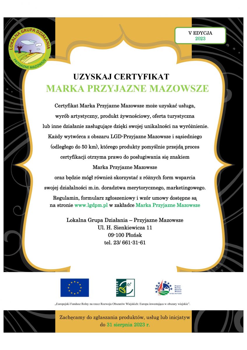 Marka Przyjazne Mazowsze - uzyskaj certyfikat!