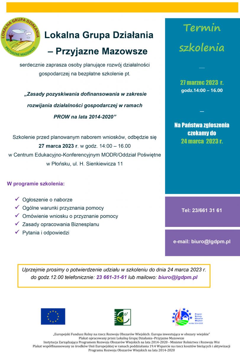 LGD - Przyjazne Mazowsze zaprasza na szkolenie