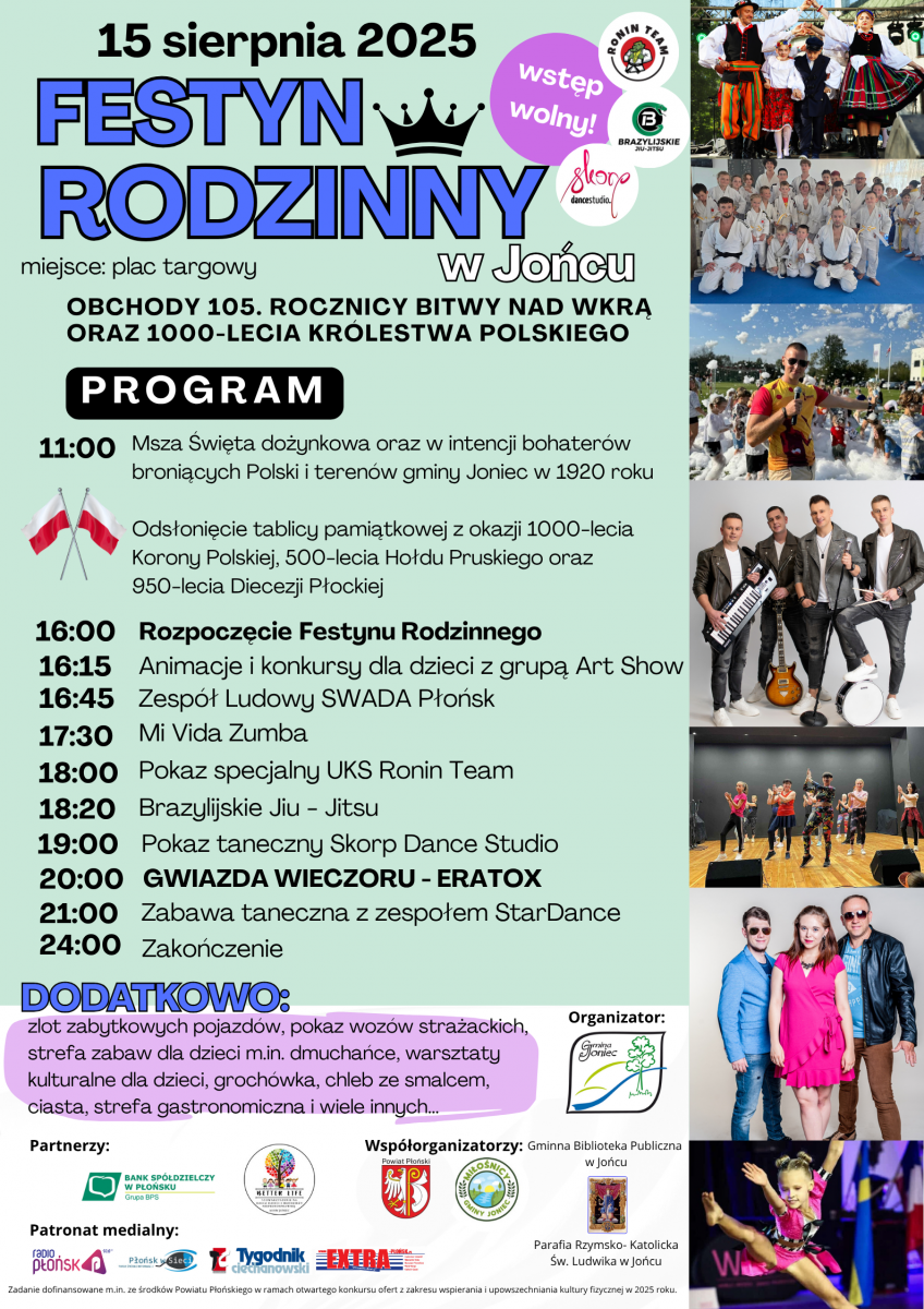 Zaproszenie na obchody 105. rocznicy Bitwy nad Wkrą, Dożynki gminno- parafialne oraz Festyn Rodzinny w Jońcu!