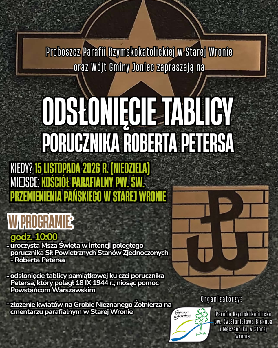 Zaproszenie na uroczystości upamiętniające porucznika Roberta Petersa