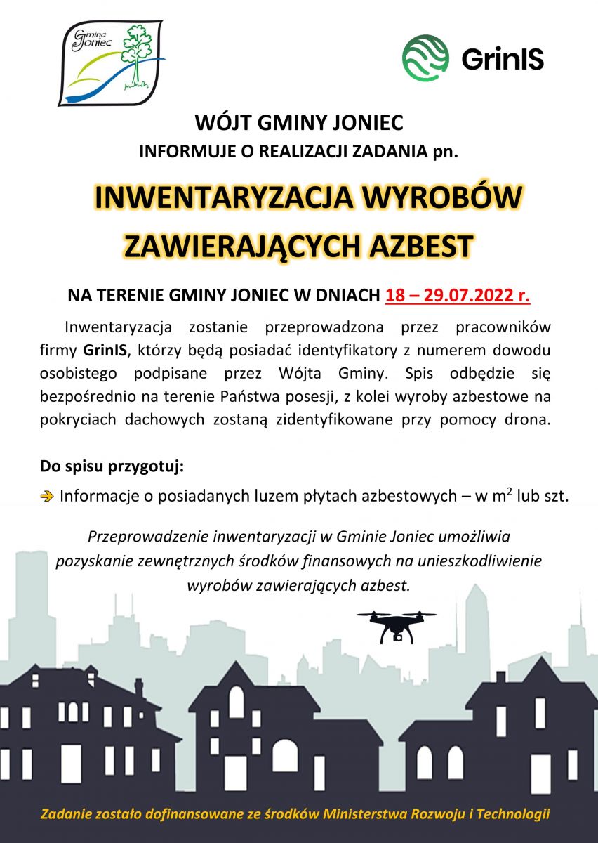 Inwentaryzacja wyrobów zawierających azbest na terenie gminy Joniec