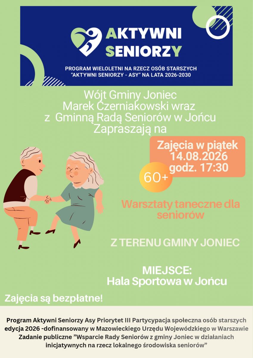 Warsztaty taneczne dla seniorów z terenu gminy Joniec - 14.08.2026 r.