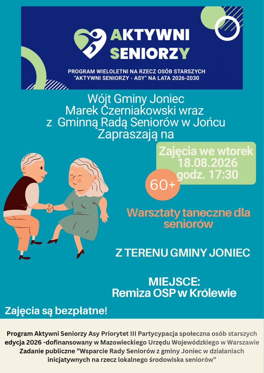 Warsztaty taneczne dla seniorów z terenu gminy Joniec - 18.08.2026 r.