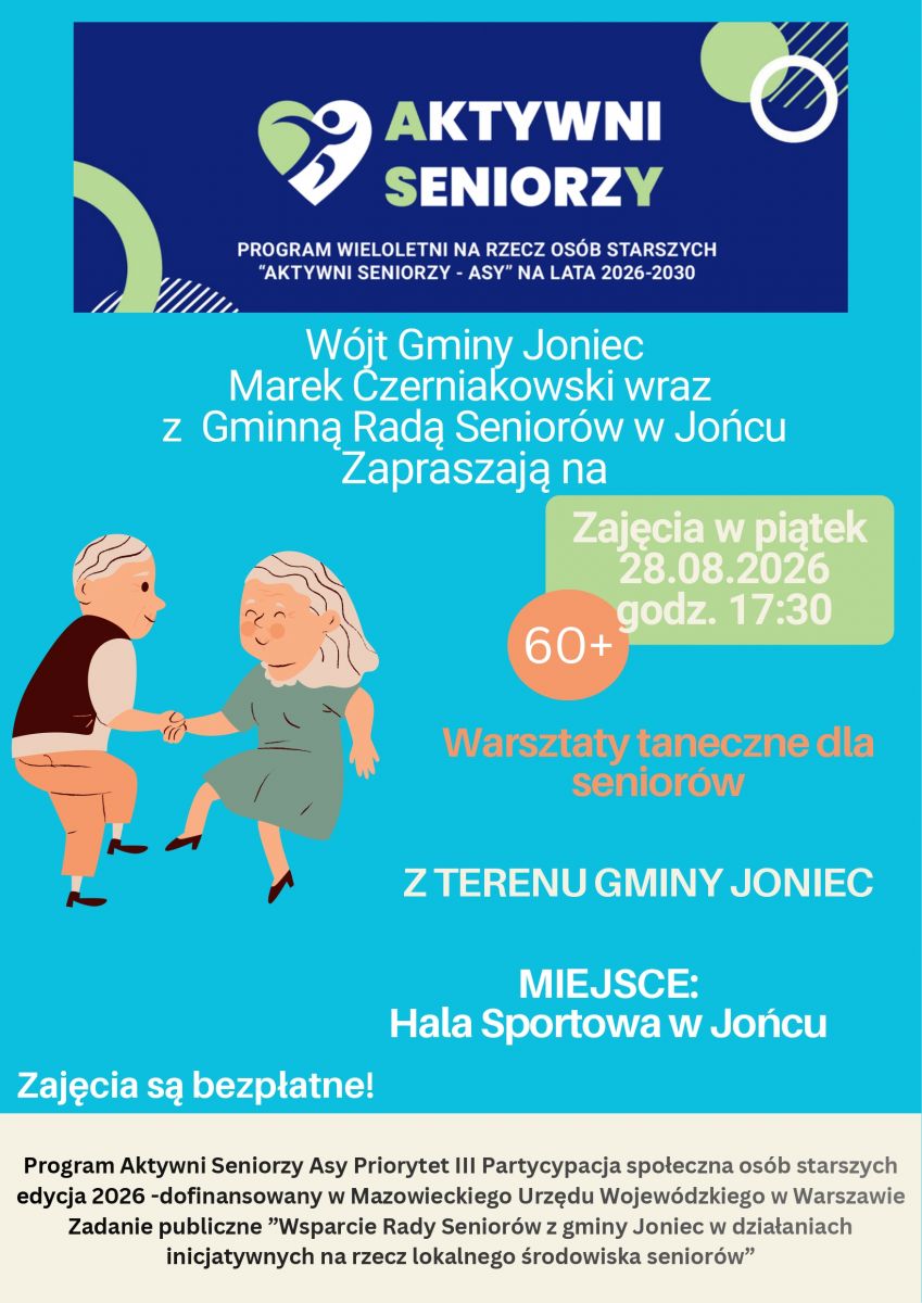 Warsztaty taneczne dla seniorów z terenu gminy Joniec - 28.08.2026 r.