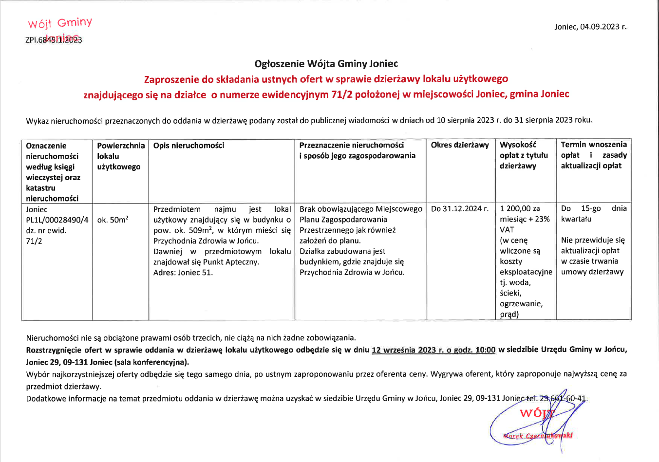Informacja o przetargu