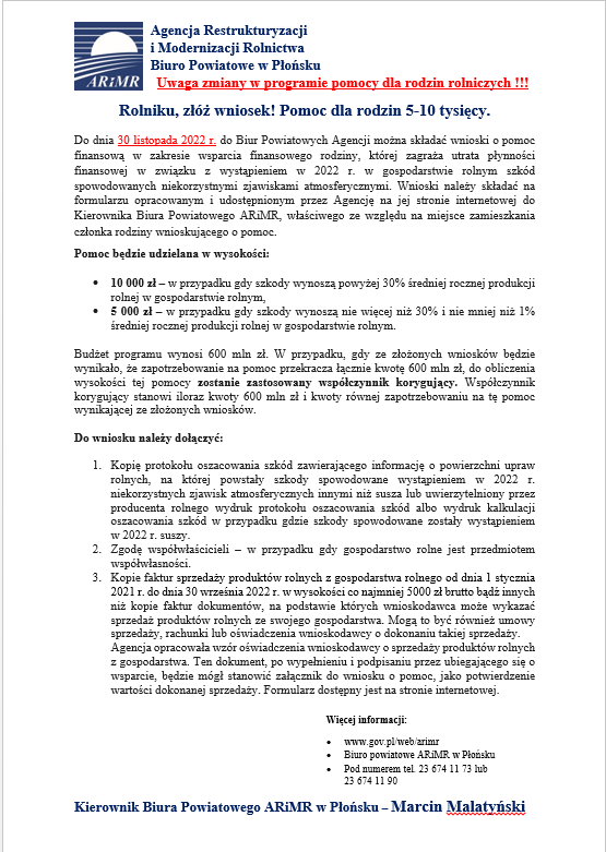 Zmiany w programie pomocy dla rodzin rolniczych