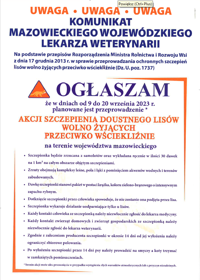 Informacja o szczepieniu lisów