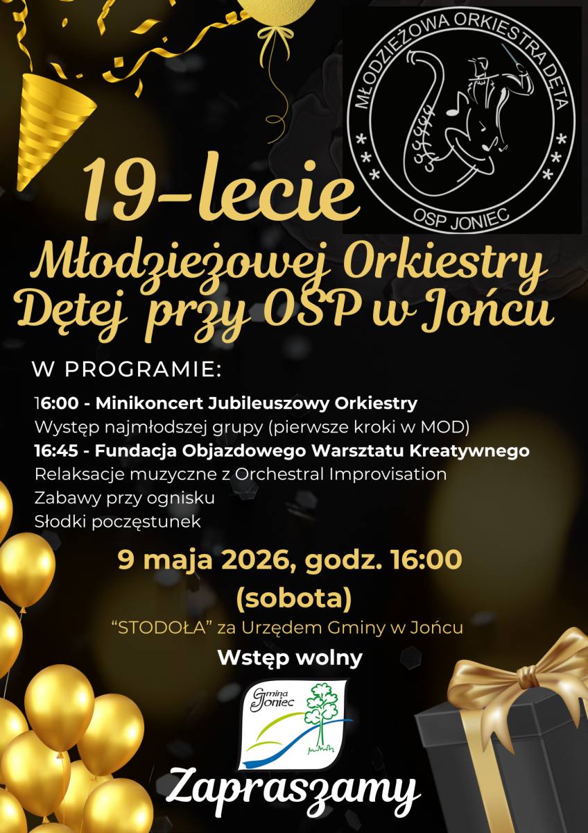 Zaproszenie na 19-lecie Młodzieżowej Orkiestry Dętej przy OSP w Jońcu