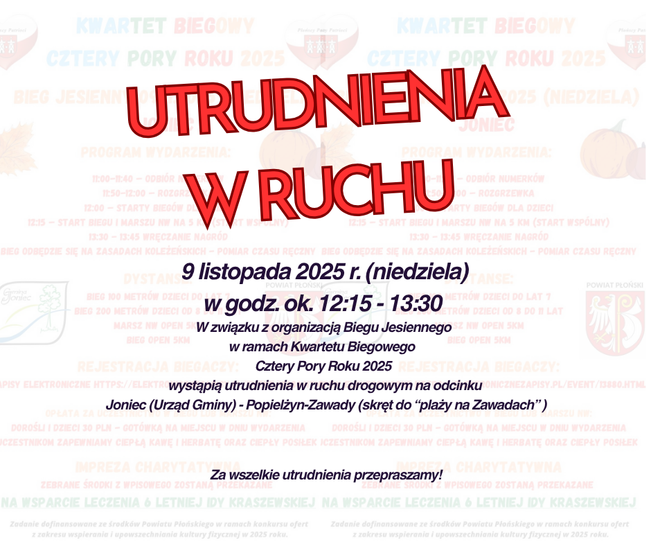 Utrudnienia w ruchu - Bieg Jesienny 2025
