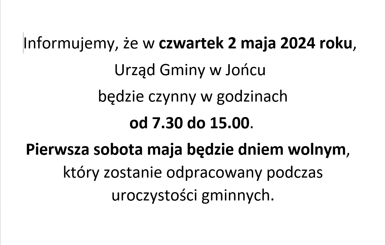 Godziny pracy Urzędu Gminy podczas weekendu majowego