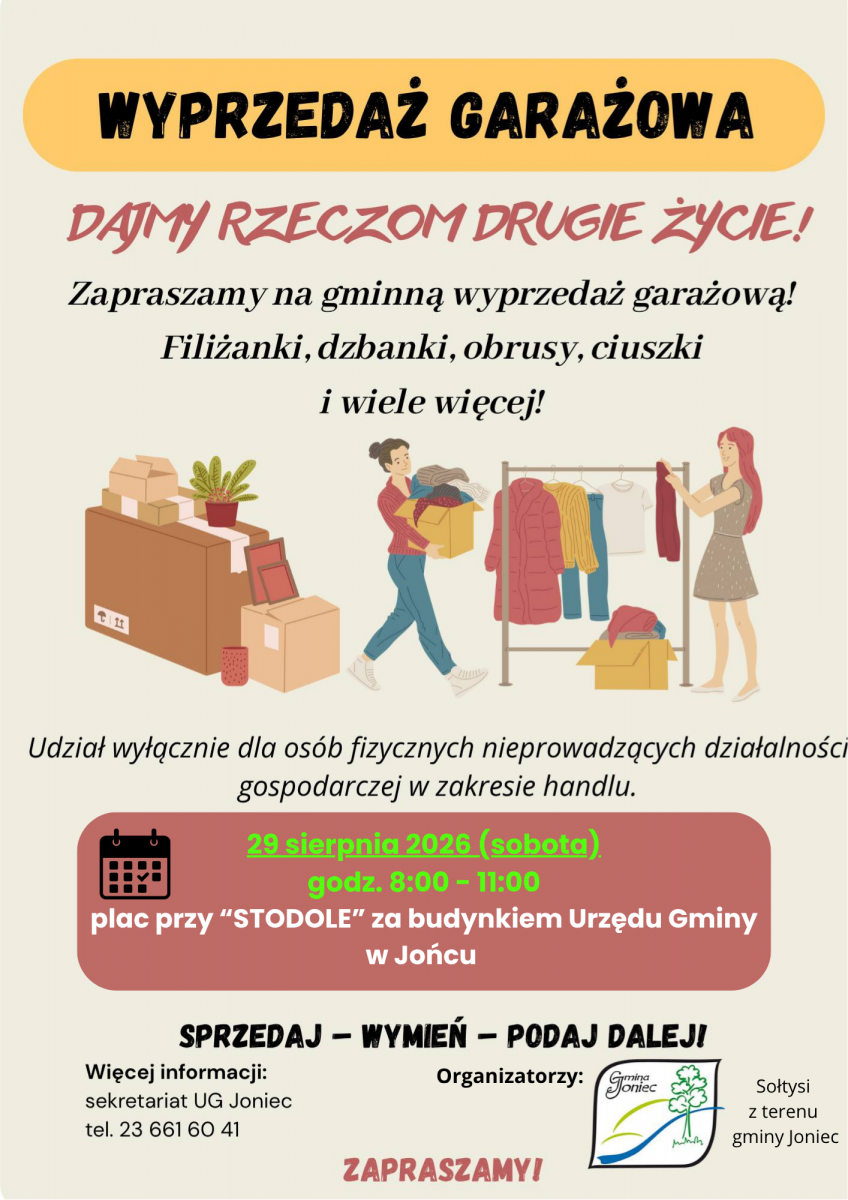 Gminna wyprzedaż garażowa w Jońcu - 29.08.2026 r.