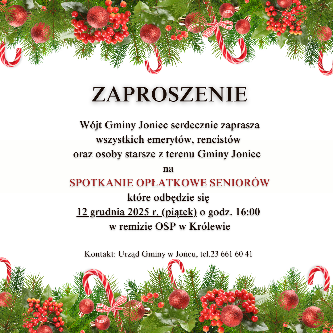 Zaproszenie na spotkanie opłatkowe seniorów z terenu Gminy Joniec