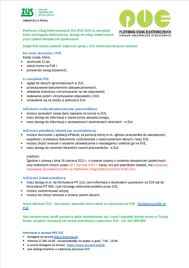 Kampania informacyjna dot. platformy  PUE ZUS
